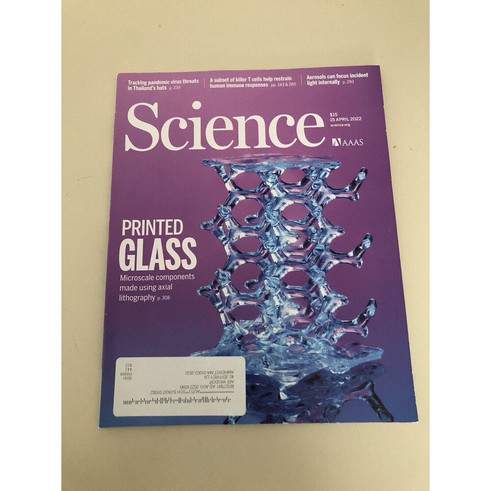 Science Magazine: Printed Glass 15 April 2022, Vol. 376, No. 6590